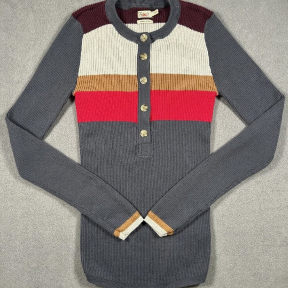 Faherty Mikki Henley Organic Cotton Colorblock Gray Red White Maroon Size
